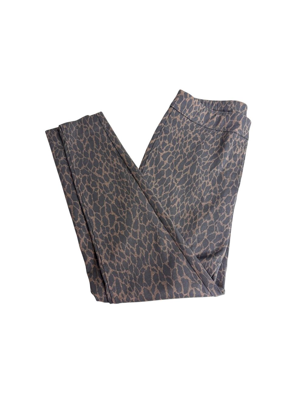 Chico's pull on knit pants brown black animal print ankle flat front  Sz 1 US M